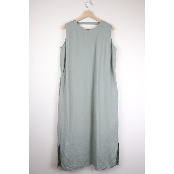 Nau Hera Dress II Mint Blue 100% Hemp Maxi Sundress Side Slit Pockets Medium - Picture 2 of 10